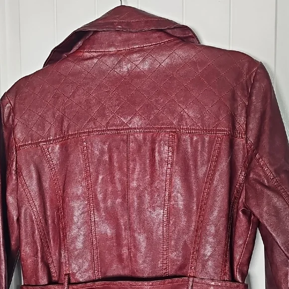 Guess Red Leather Biker Jacket with Asymmetrical Zipper - Picture 11 of 17